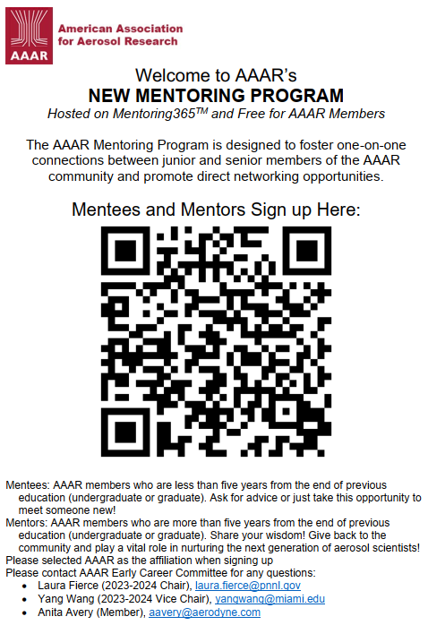 The AAAR @AmericanAerosol Mentoring Program is online! We encourage you to register as a mentor/mentee to continue our aerosol conversations outside the annual meetings. Register via the link: mentoring365.chronus.com/p/p1/membershi… or QR Code.