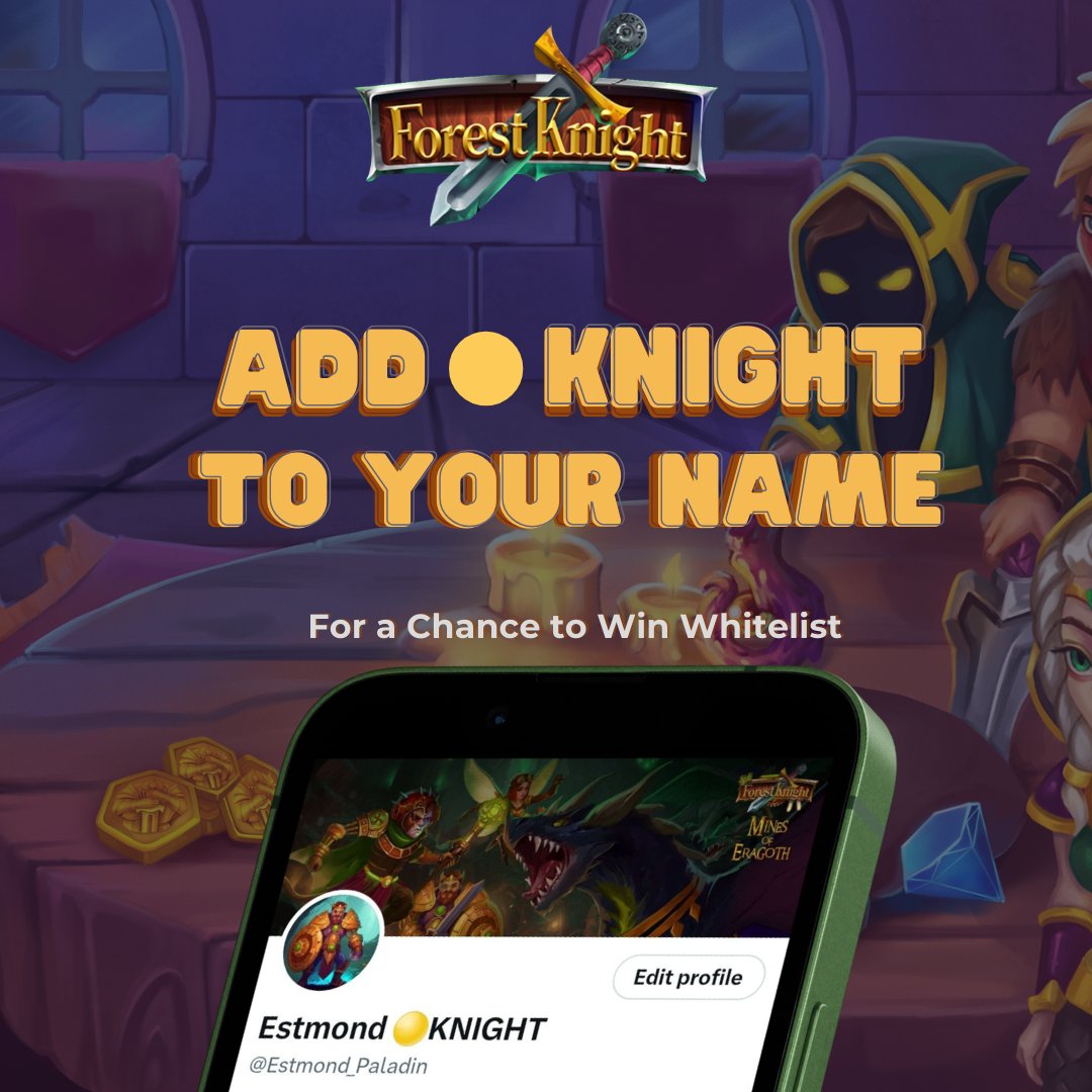 ForestKnight_io's tweet image. Declare your loyalty!👑

Add Forest Knight to your name and show the world you're a true supporter who deserves to be a 🟡KNIGHT

🎟️Win 1 of 300 exclusive Guaranteed WL🎁 🏆

Are you ready to dominate the Mine of Eargoth?

Complete the Crusader Quest below👇