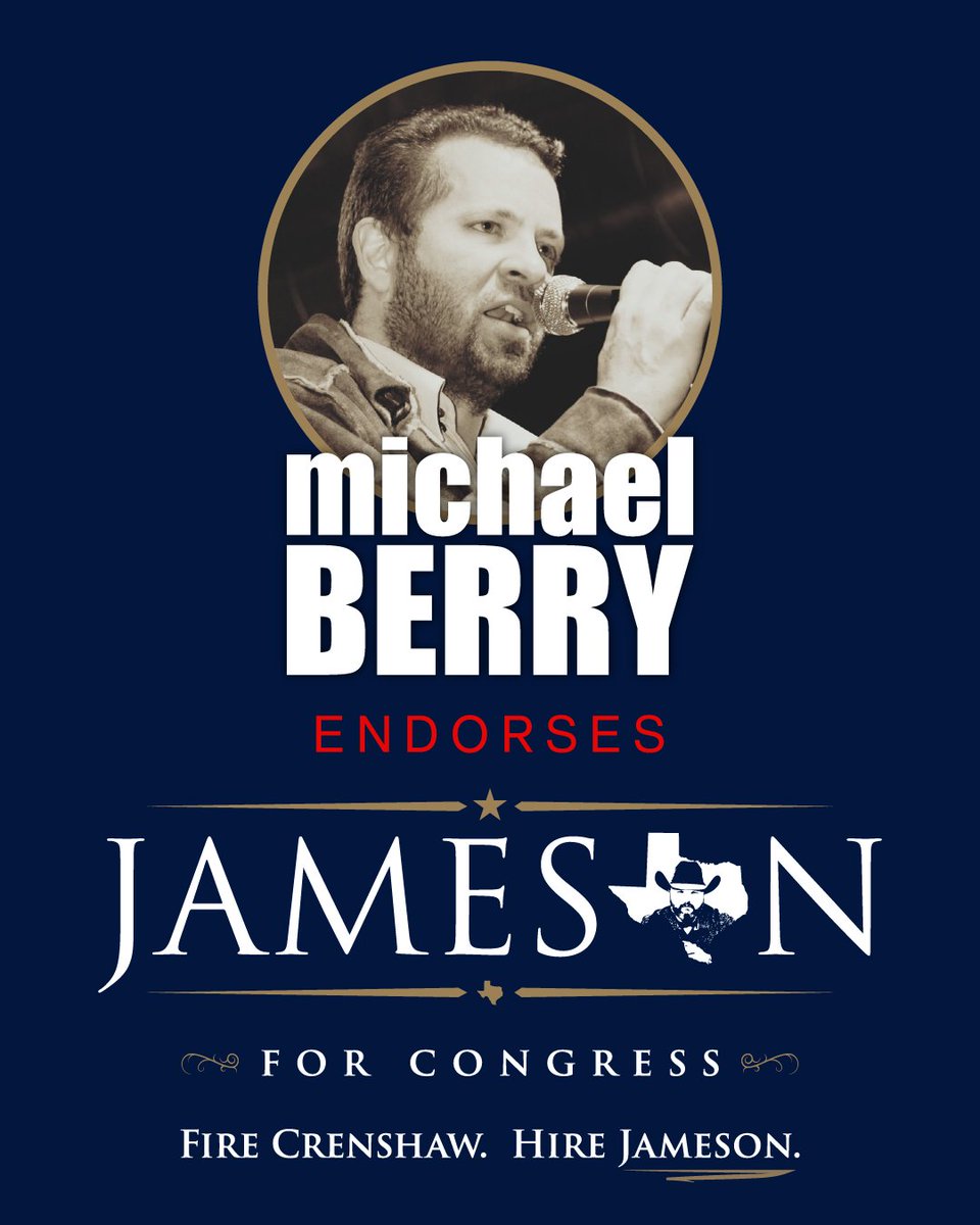 Humbled to have @MichaelBerrySho's support - a true voice for patriots and conservatives in Texas! In less than a month, we finish what we started in 2022 to fire @DanCrenshawTX... Then the REAL fight begins.