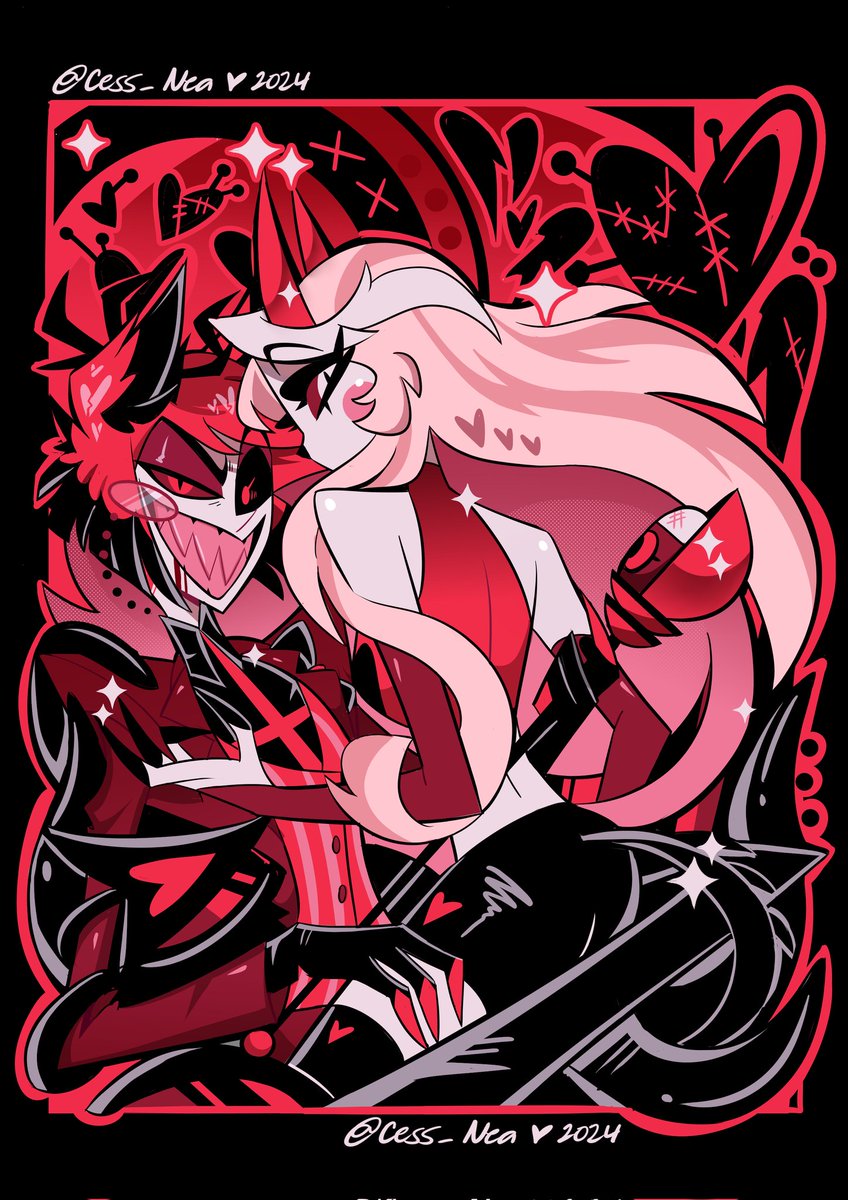 Cess_Nea's tweet photo. 💥*SLAMS THIS*💥 
Here ya goo!! :> 💗✨
*runs away to the darkness again*
--
⚠️ THIS IS UNOFFICIAL ⚠️
Charlie + Alastor 2024 Valentine's Day Inspired Fanmerch 🦌❌🌈 #HazbinHotel #charlastor #radiobelle #アラチャ https://t.co/ts71t7j8el