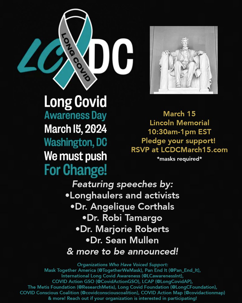 March 15 - Everyone is invited. Will you join us in D.C. and make your voice heard? 

More speakers to be announced!

More info and free RSVP: lcdcmarch15.com

#LCDC #LongCovidAwareness #LongCovidAwarenessDay #TheCDC #CDCIsolation #LongCovidRally #pwLC #NotRecovered…