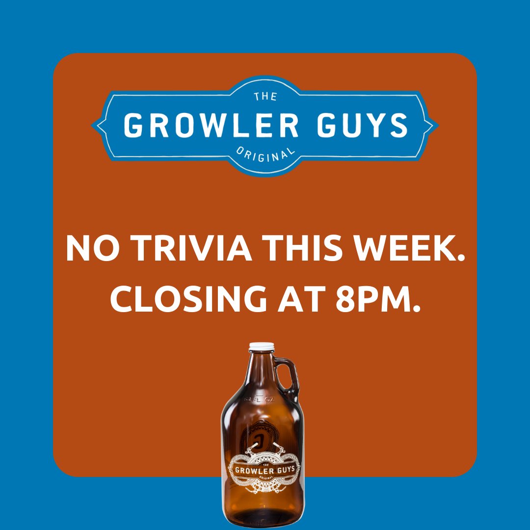TGG_Waterfront's tweet photo. Reminder - Due to the building turning our water off tonight we can't be open. We tried to get this changed but were unsuccessful. So unforunately we will be closing at 8pm and trivia is cancelled tonight. We will be back next week with a very special trivia night. https://t.co/0n3huoUidJ