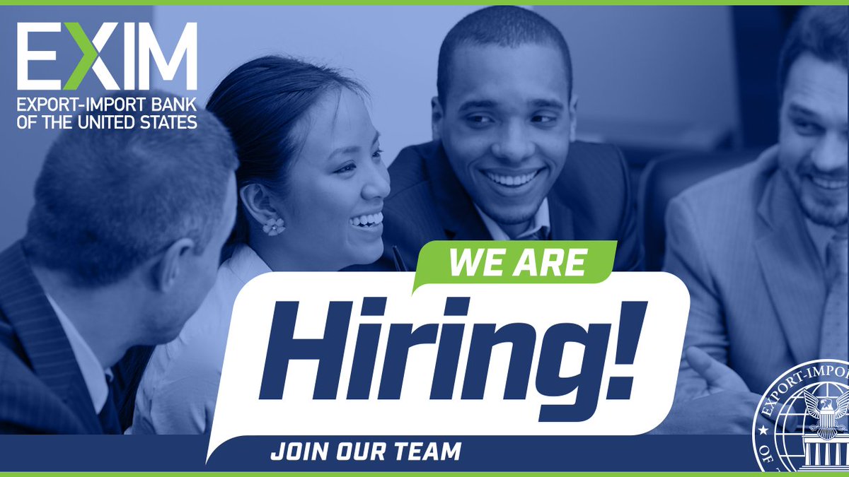 EximBankUS's tweet photo. #EXIM is hiring! The Office of External Engagement is looking for a talented & passionate Supervisory External Engagement Specialist to join the team!
Apply by Feb 16 on @USAJOBS!
This job is open internally to EXIM employees: https://t.co/afEOzqBNam
#TeamEXIM #USAJOBS https://t.co/bx9ywYUkOq