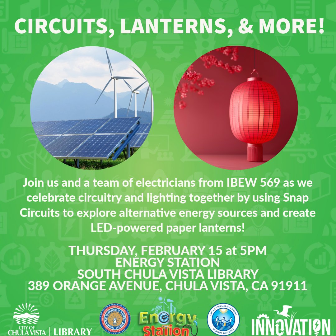 Join #CVESD and a team of professional electricians from IBEW 569 as we celebrate circuitry and lighting to explore alternative energy sources and create LED-powered paper lanterns! 📷 The event is free and open to the public. All ages are welcome, and materials will be provided.