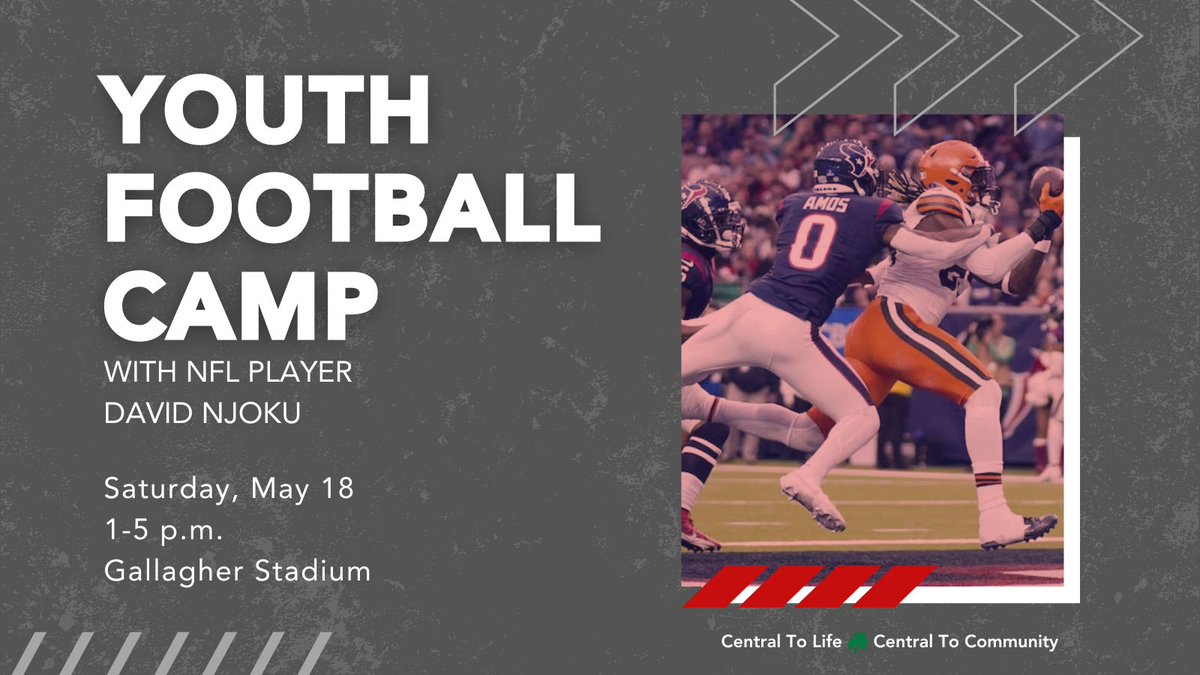 ☘️🏈 EXCITED to announce partnership with <a href="/FlexWorkSports/">FlexWork Sports</a> to host <a href="/David_Njoku80/">Chief David Njoku</a> Youth Football Camp on May 18 in Gallagher Stadium!!! Camp will run 1-5 pm for kids ages 6-16 &amp; cost $149.99 … GO IRISH!!! #CentralToLife ☘️🏈

Click HERE to Sign Up ⬇️
bit.ly/48Ts6nT
