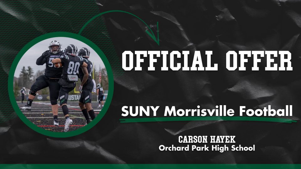 After a great campus visit and call with <a href="/CoachRabyJr/">Ed Raby</a> , I'm grateful to receive an offer from at <a href="/MvilleMustangFB/">SUNY Morrisville Football</a> ! #theville <a href="/StevenFrerichs3/">Steven Frerichs</a> <a href="/coach_kinder/">Coach Kinder</a> <a href="/OPQuakersFB/">Orchard Park Quakers Football</a> <a href="/VSEAthletics/">VSE Athletics</a> <a href="/CoachTidwellC/">Chancie Tidwell</a> <a href="/CoachElmore70/">Tyler Elmore</a>