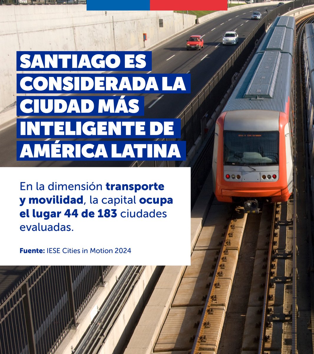 MTTChile's tweet image. Santiago es la ciudad más inteligente de América Latina, gracias a su transporte, movilidad y planificación urbana, entre otros indicadores ✨🚇

Así lo señaló el Índice Cities in Motion (ICIM), que posicionó a Santiago en el puesto 91 a nivel mundial y primero en la región.