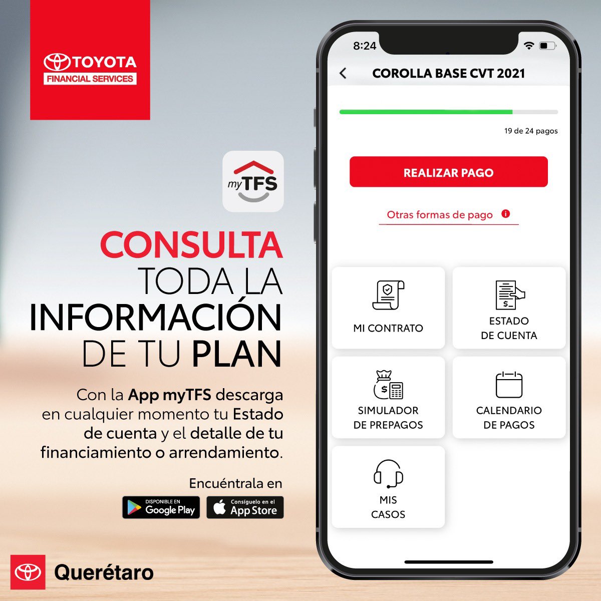 ToyotaQro's tweet photo. Con la Nueva App #myTFS ten en tus manos la información de tu financiamiento o arrendamiento. 📲
#ToyotaCrédito #TFS #CréditoTFS #ToyotaQuerétaro https://t.co/sBvXVpTi3N