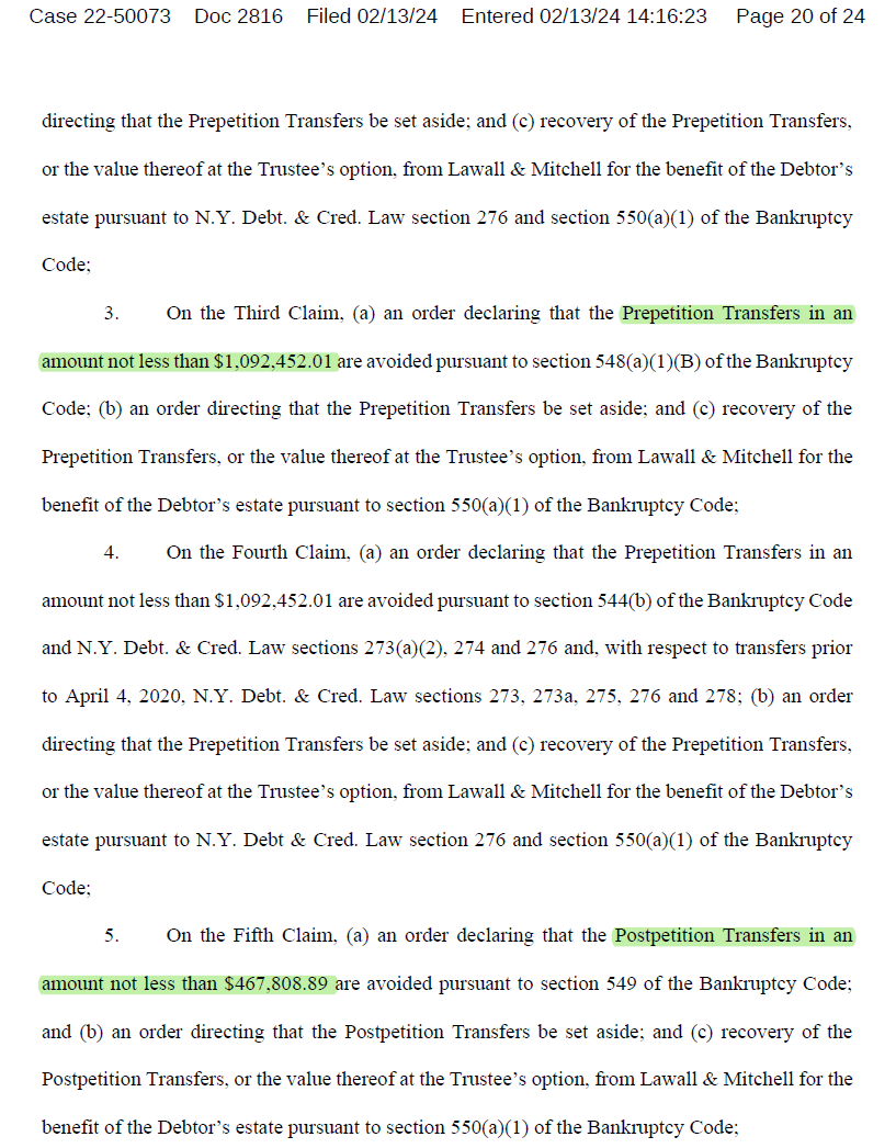 #郭案
2月13日，郭文贵破产案受托人LUC继续立案追缴郭黑帮成员资产  
📢Lawall &amp; Mitchell, LLC and Aaron Mitchell 郭骗律师
1⃣郭骗破产前从法治社会，金泉，Lexington，Leading Shine,Lamp Capital 1,092,452.01美元 
2⃣郭骗破产后从法治基金，法治社会，Greenwich Land，金泉，Lexington