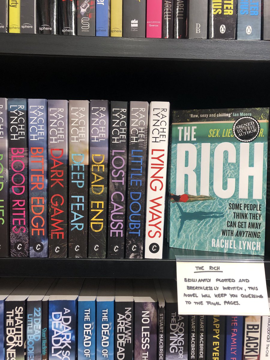 Fabulous promo of my books in @WaterstonesPicc with a great précis on The Rich ❤️🥰 @CaneloCrime #CrimeFiction #mustreads #mystery #thrillerbooks