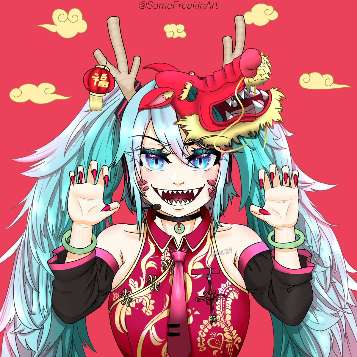 SomeFreakinArt's tweet photo. Happy Chinese New Year and Lunar New Year to everyone :D

Year of the Dragon Miku🐉
#CNY2024 #初音ミク #HatsuneMiku https://t.co/h9ouFOCF2X