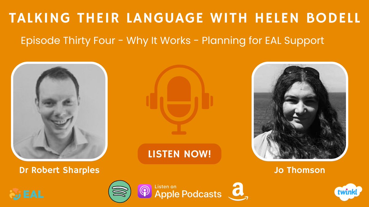 twinkl_eal's tweet image. It’s #TalkingtheirlanguageTuesday and we’re joined by Dr Robert Sharples and Jo Thomson talking about planning for #EAL support. If you are a TA, HLTA, EAL Lead or an EAL teacher looking to support your learners it’s a must listen! 

redcircle.com/shows/3da1ea61….

#edchat #edutwitter