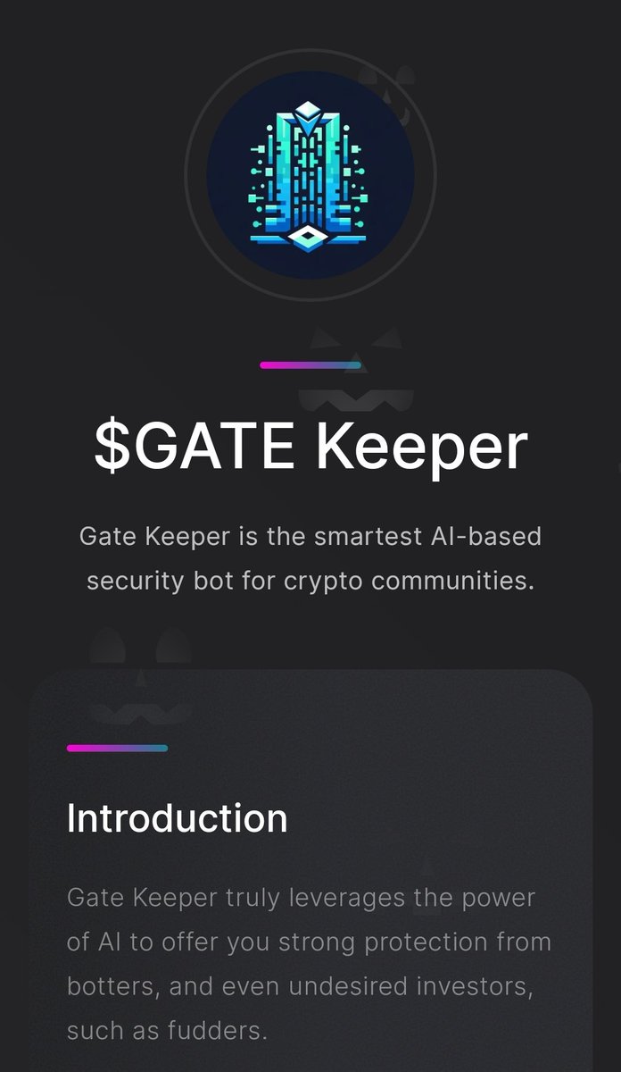 PolarOppBear's tweet photo. @Poe_Ether If they have $GATE #KEEPER protecting their TG, I'm aping it too 💪🏾

#AI #BASED #security #bot for #crypto #communities 

Say goodbye to #spam #fud #bots in your #telegram channel. 

0x3e2f9544c5297e0444b0d1ec4c520b19342d2ad7

https://t.co/0E9V3NTahJ https://t.co/ybgFuJyTsL