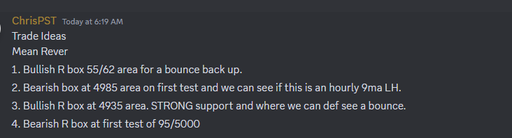 Trading_Boxes's tweet photo. What a day for our trades in #ES_F. Rare, but a3/4 scenarios played out today and we used our box setups to participate in those moves. #tradingboxes
#3. Bounced from 4960 in the open.
#1. Sold from 4985.
4. Broke down from 4960's, which took us down to 4935, where we let our reversal box setup help us participate in the bounce just now. 4R on this now!