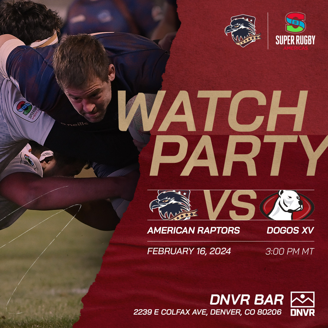 Start the weekend early by joining us at The @DNVR_Sports Bar for the first watch party of the season at 3 PM on Friday! Grab free giveaway items, meet players, and enter for a chance to win 2 pairs of VIP tickets to our home opener on 3/17! #RaptorsRugby | #SRA2024 | #BeSuper