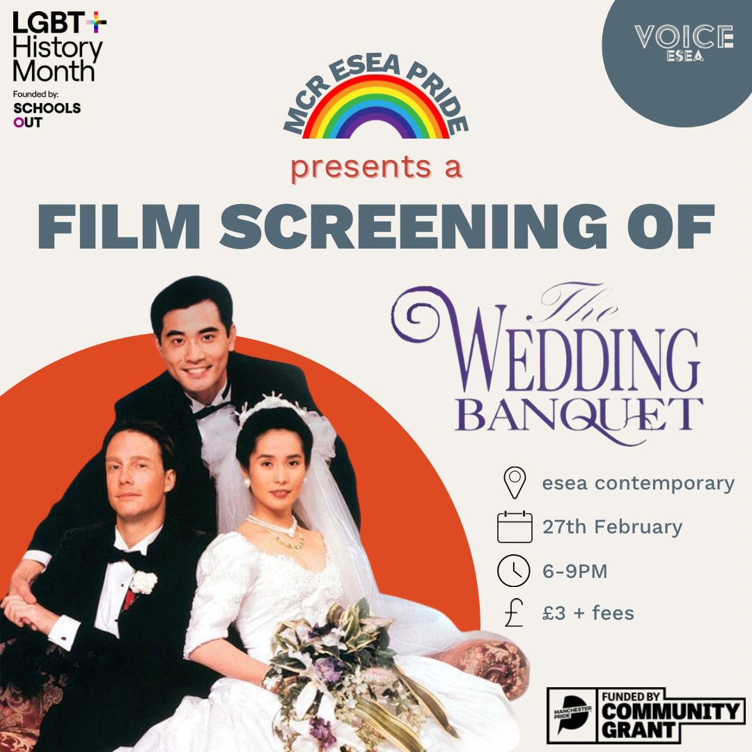 voiceesea (@voiceesea) on Twitter photo We’ll be showing an exclusive film screening of Ang Lee’s 1993 classic “The Wedding Banquet” at <a href="/eseacontemp/">esea contemporary</a> on 27th September for Manchester’s queer ESEA community. Get tickets, which are limited, here: buytickets.at/voiceesea/1150…
With thanks to <a href="/ManchesterPride/">Manchester Pride</a>’s Community Fund. We’ll be showing an exclusive film screening of Ang Lee’s 1993 classic “The Wedding Banquet” at <a href="/eseacontemp/">esea contemporary</a> on 27th September for Manchester’s queer ESEA community. Get tickets, which are limited, here: buytickets.at/voiceesea/1150…
With thanks to <a href="/ManchesterPride/">Manchester Pride</a>’s Community Fund.