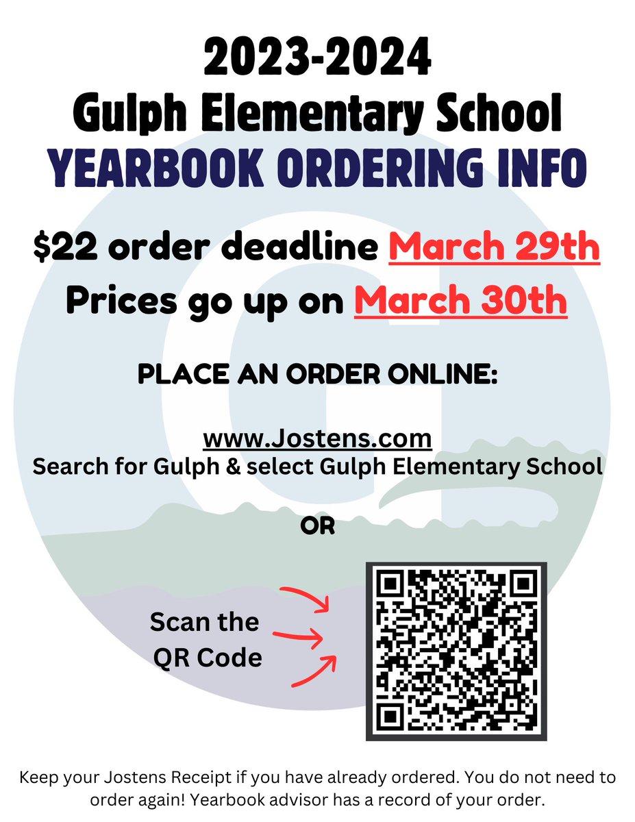 Yearbook sales are open! Find the link below or use the QR code to order.

linktr.ee/GulphPTC