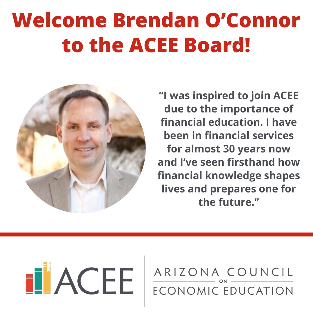 AzCouncilEconEd's tweet photo. We are pleased to announce that Brendan O'Connor from @srpconnect has joined the ACEE Board of Directors. His dedication to financial literacy will be invaluable to ACEE. Please join us in welcoming Brendan to the team.

#Leadership #CommitToFinLitAZ

https://t.co/nFD9tJanL8 https://t.co/fwyLKmu4rb