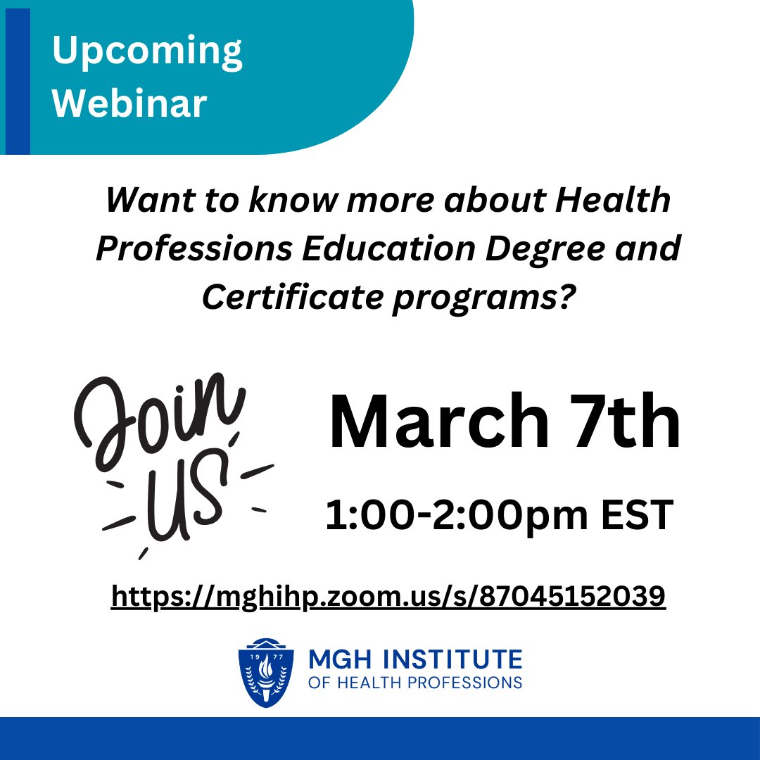 HpedIhp's tweet photo. π’ Calling all aspiring health professionals! Join us on March 7th for an informative webinar about our Health Professions Education Degree and Certificate programs. Learn how you can advance your career with our cutting-edge curriculum. ππΌ #IHP #HPEd #HealthEducation #Webinar https://t.co/r4bgKC0Oto