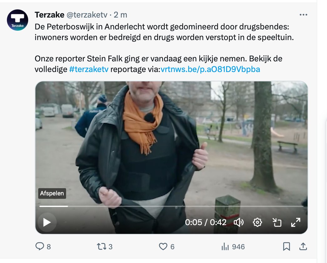 <a href="/terzaketv/">Terzake</a> Ik weet niet wat onze échte #oorlogsreporters denken van dat soort demo door een binnenlandse reporter van #terzaketv in Anderlecht, die, begeleid door politie "een kijkje" ging nemen... 
Beetje 'overdone' of 'show off', to say the least ?