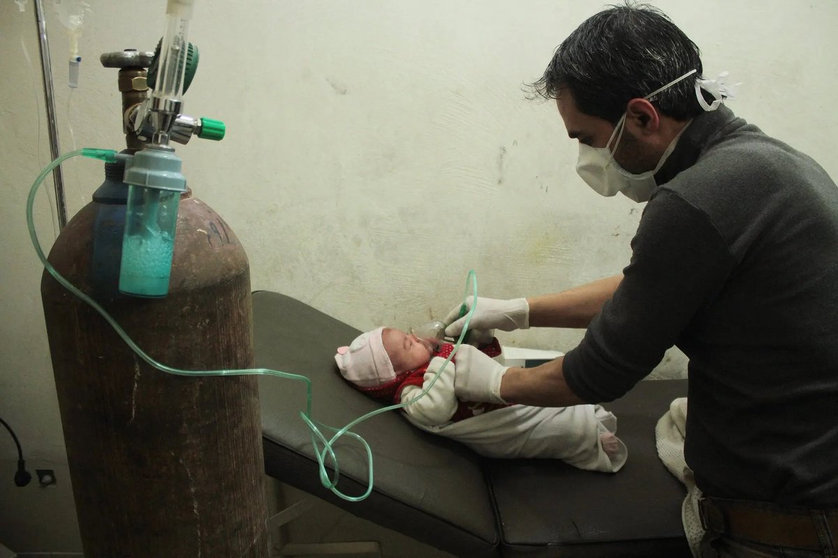 A child being treated for respiratory distress in Aleppo, Syria. Syrian forces used chlorine gas in the city at least eight times from Nov. 17 to Dec. 13, 2018. Human Rights Watch reported. NO PROTEST MARCHES. Nobody called out GENOCIDE. ONLY TRUMP.
Ghirh Sy/European Pressphoto