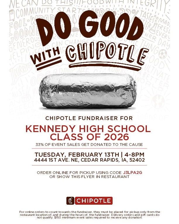 Reminder: The Class of 2026 Chipotle Fundraiser is Today, February 13th 4-8pm!