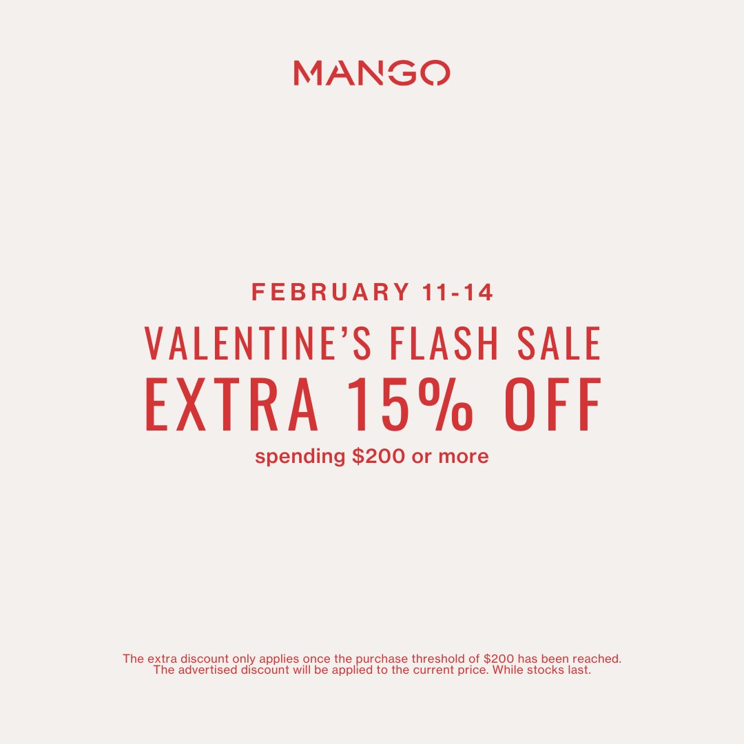 Don't miss out on the final days of the @Mango Valentine's Day Flash Sale here at #GalleriaDallas! ❤️ Shop their collection of chic styles with an extra 15% off through February 14th. #Mango #FlashSale #ValentinesDay