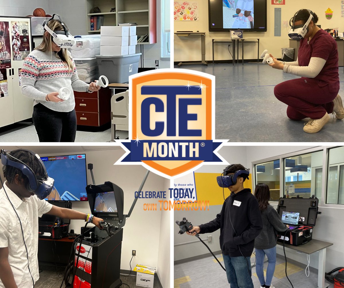 VRSimInc's tweet photo. 🥳 Celebrating #CTEMonth with hands-on learning!

At VRSim, we're empowering #CTE students for the future of #skilledtrades with #SimSpray and VRNA. SimSpray helps students hone their painting and coating skills, while #VRNA enhances healthcare training with lifelike simulations. https://t.co/Xmwyibj5ks