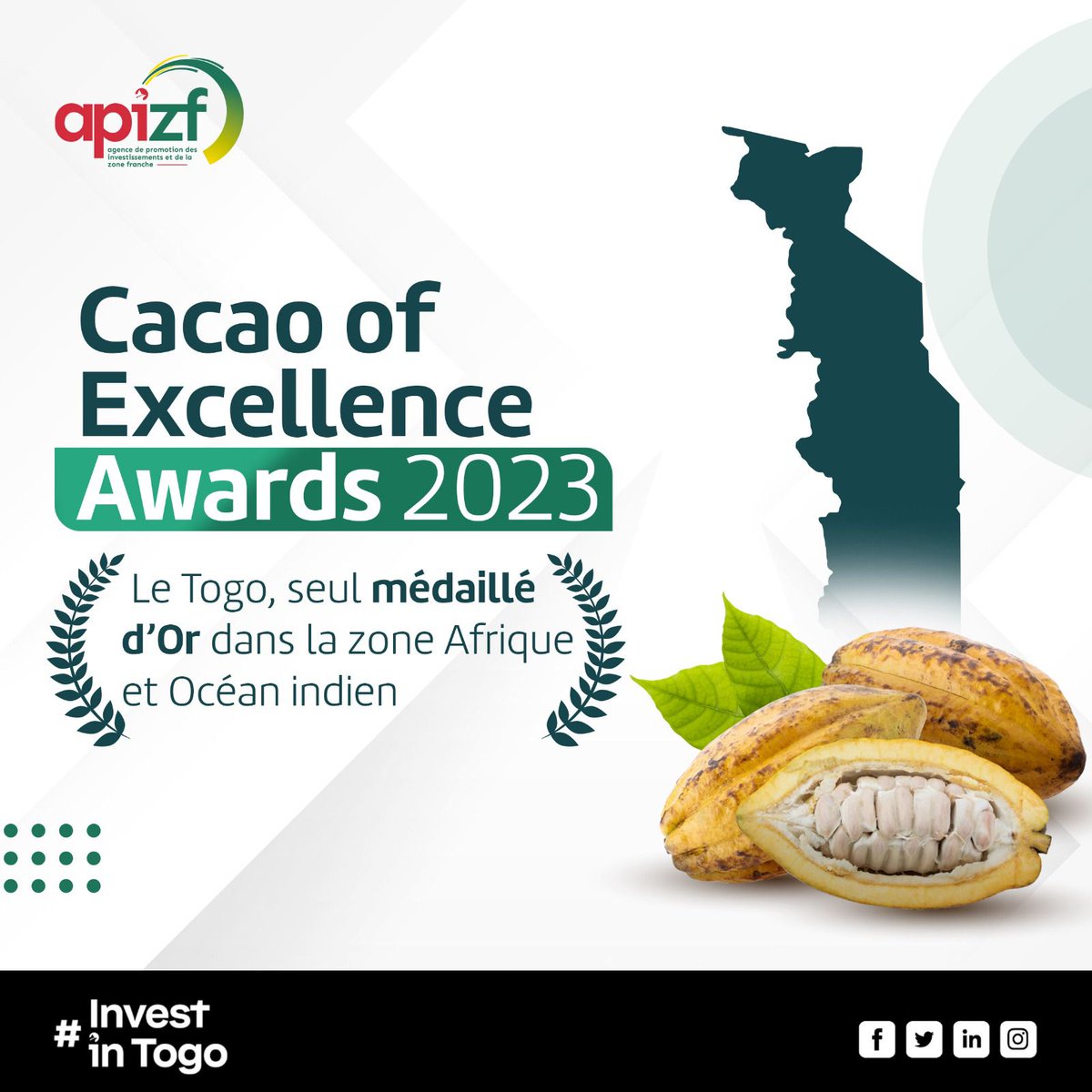 Le Togo s’est illustré brillamment lors du concours international "Cacao of Excellence Awards 2023" parmi les pays d’Afrique et de l’Océan Indien, en remportant au total trois médailles, dont une en or, confirmant ainsi la qualité exceptionnelle de son #cacao sur la scène