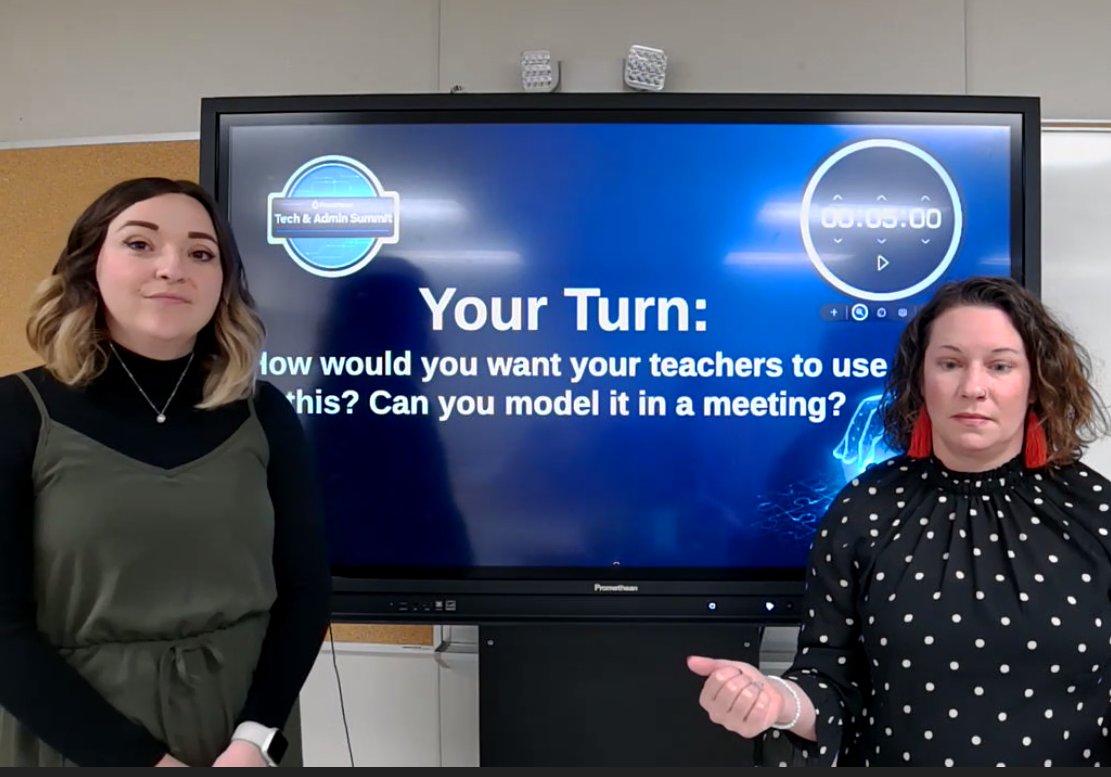 Promethean's tweet photo. Amy Tice, district education consultant, and Lizzie Casey from Wake County Schools in Raleigh sharing great ideas on how they use the apps on the #ActivPanel. #techadmin24 https://t.co/rwOQFg0tiO