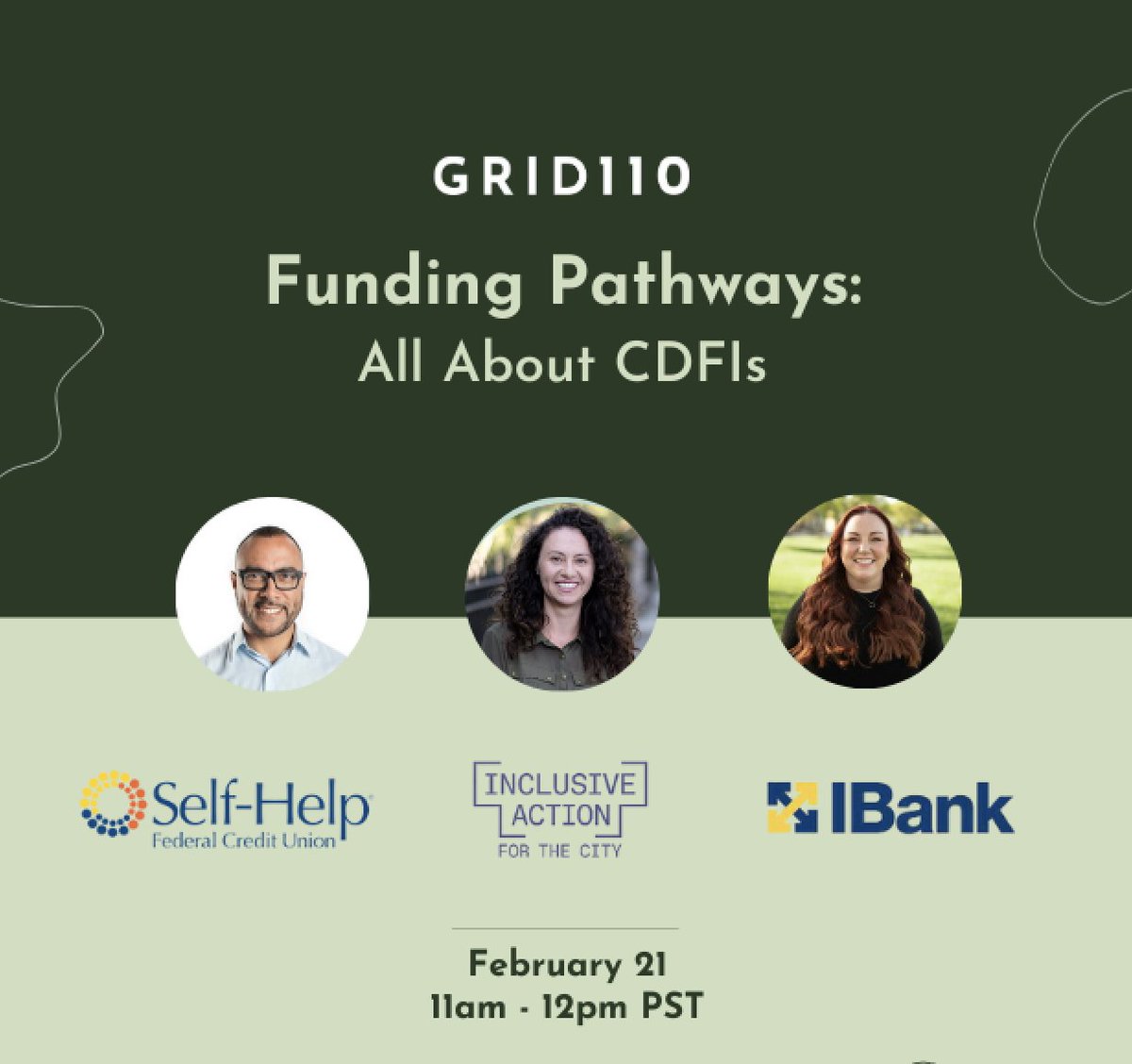 Join @GRID110 for their Funding Pathways panel to learn all about CDFIs! Hear from experts Todd Cooley of @SelfHelpFedCU, Andrea Avila of @InclusivAction for the City, and Megan Hodapp of @IBankCA, and get all your questions answered. Register: bit.ly/49fG57Q