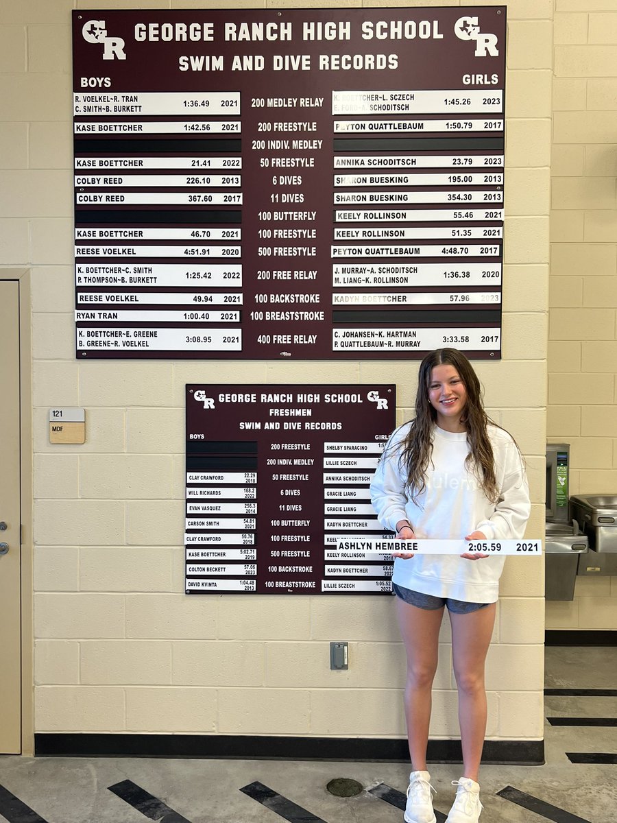 Late post: <a href="/LillieSczech/">Lillie sczech</a> took down the 200 I.M. Record this past weekend at regionals! Record has stood since 2021! #WeAreGR <a href="/WeAreGRHS/">@WeAreGRHS</a> 🏊‍♀️ 🔥 🏊‍♀️