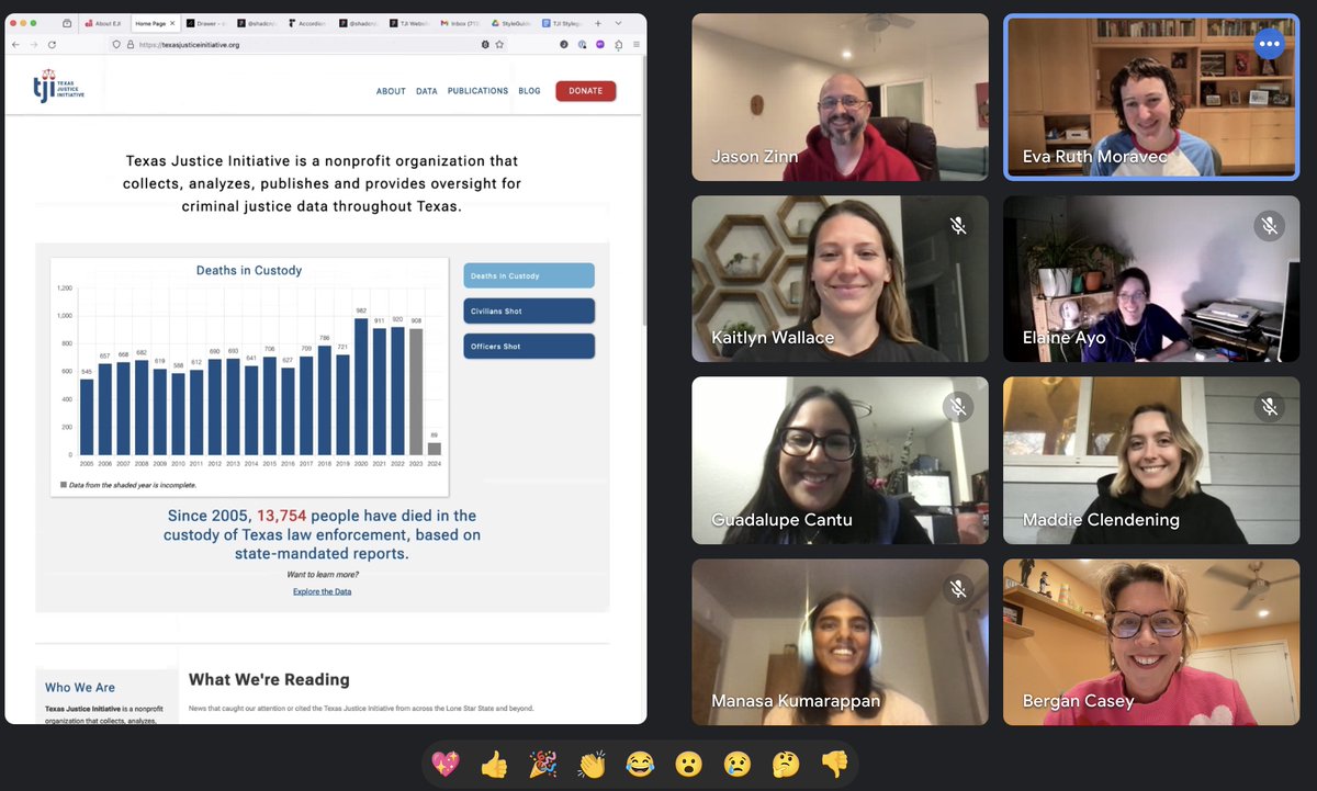 JusticeTexas's tweet photo. TJI is grateful in 2024 to have such talented tenured, new and returning volunteers who are retooling our website and processes to add data. More news to come, but for now, peruse the latest data on custodial deaths and officer-involved shootings in TX https://t.co/vn5RvqzZnG https://t.co/ykQT2I6Fjx