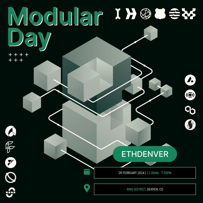 zbailey83's tweet photo. Only two weeks until #ModularDay at @EthereumDenver

I'm so hype to see all these heavy hitters IRL💪👇🫡

Presenting Partners:
@movementlabsxyz
@AptosLabs
@berachain
@CelestiaOrg
@Hyperlane_xyz
@Initialized
​Supporting Partners:
@AvailProject
@fluentxyz
@fuel_network
@nodekitorg https://t.co/JZuOwOjoWI