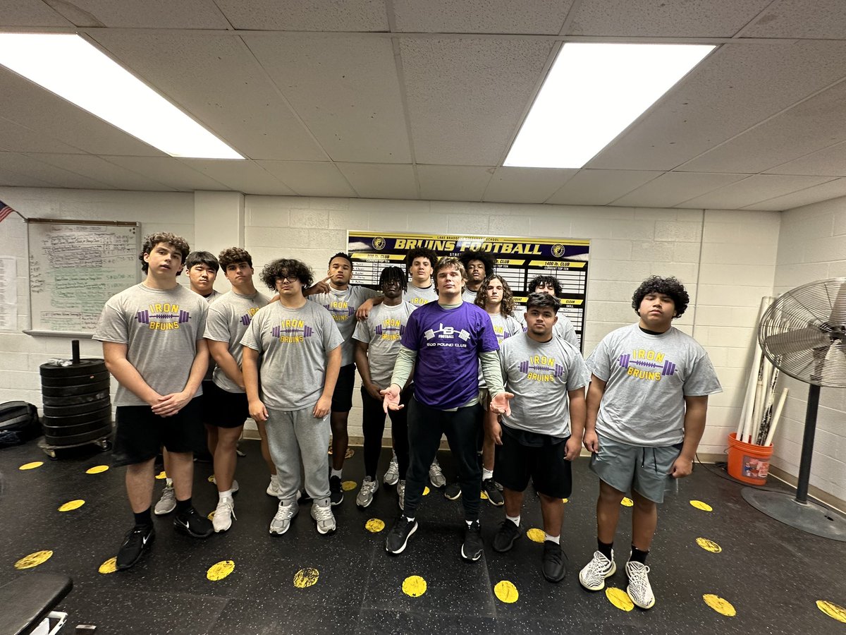 Congratulations for this testing periods shirt winners from @LakeBraddockFB @PaneTrent leading the way with 1240 pounds. @bruin_boosters @FCPSLBSS @bruins_atp
