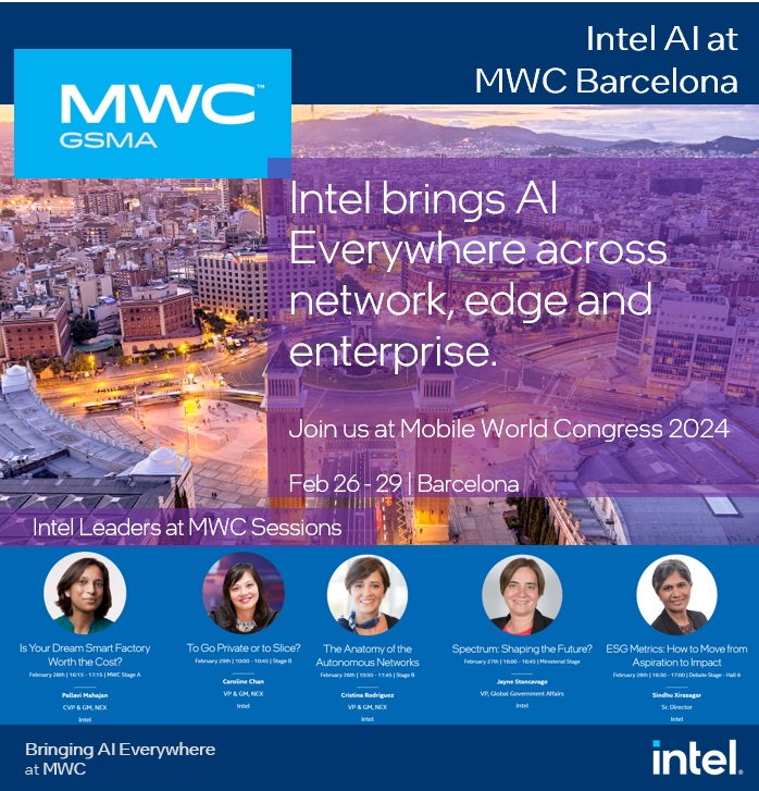 Ready for Barcelona? Intel brings AI Everywhere across network, edge and enterprise at MWC Barcelona 2024 on Feb 26-29, 2024 #IntelAI #IntelGaudi #MWC2024