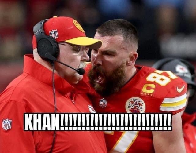 TonySeattle's tweet image. Go Chiefs! 

Kelce: Khaaaaaan!!!

Reid : The play was Ceta Alpha Fiiiiive!

Kelce: I mean to avenge myself upon you! 

Reid : Aaaahhh Kelce, My Old Friend. Do You Know The Midwest Proverb Which Tells Us Revenge Is A Dish That Is Best Served Cold? It Is Very Cold... In Denver!
