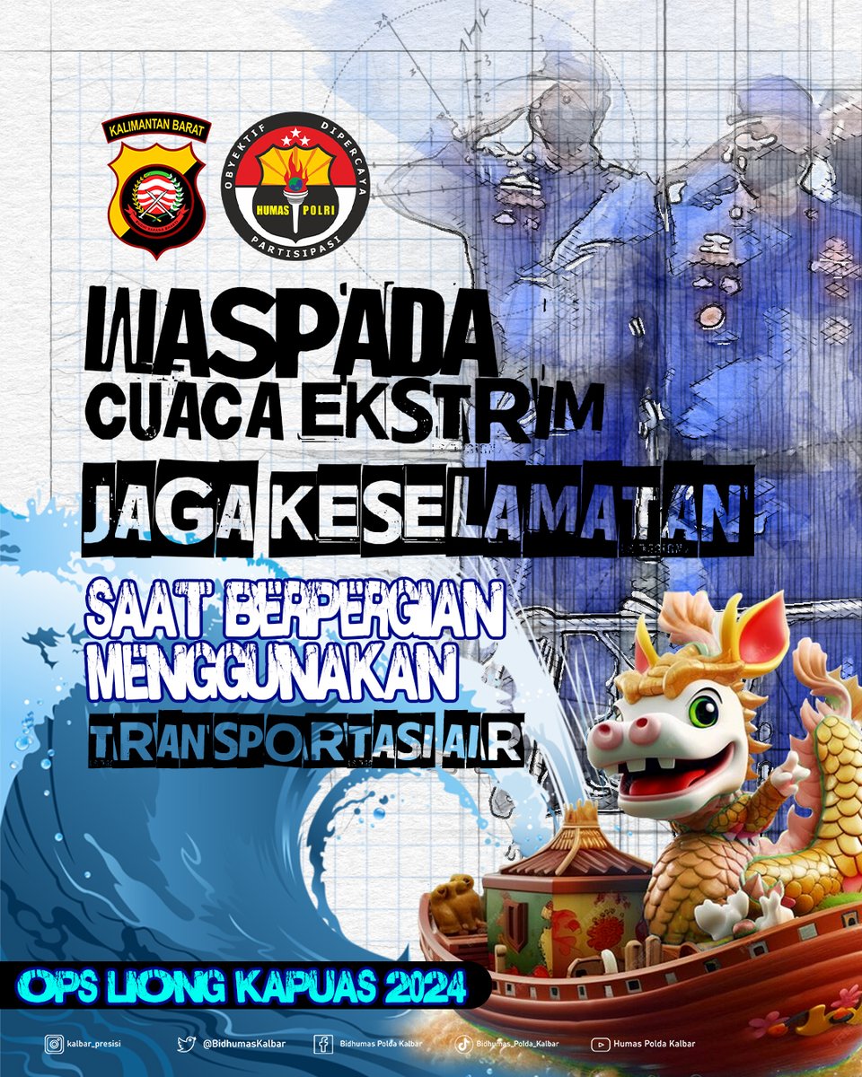 BidhumasKalbar's tweet image. Waspada cuaca ekstrim, selalu jaga keselamatan saat berpergian menggunakan transportasi air

#opsliongkapuas2024
#imlek2024
#poldakalbar