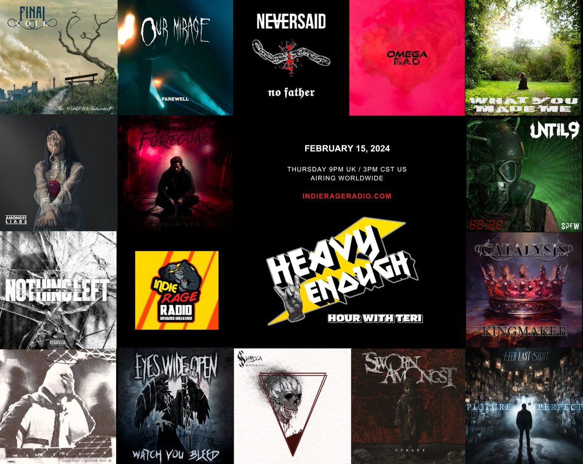 MusicMattersTee's tweet photo. Thursday 9pmUK 22hrCET 3pmCST(US)
Listen to #HeavyEnough @IndieRageRadio
🔊 https://t.co/fbYDNfmgnz 
- playing new bangers feat. 
@finalcoil @ourmirage1 @NEVERSAIDBAND #OmegaBad @cindylouiseoffl @amongstliars @ForegoneBand +more 
Info: https://t.co/ivr7EnJbZH https://t.co/bqlPsv0U9I