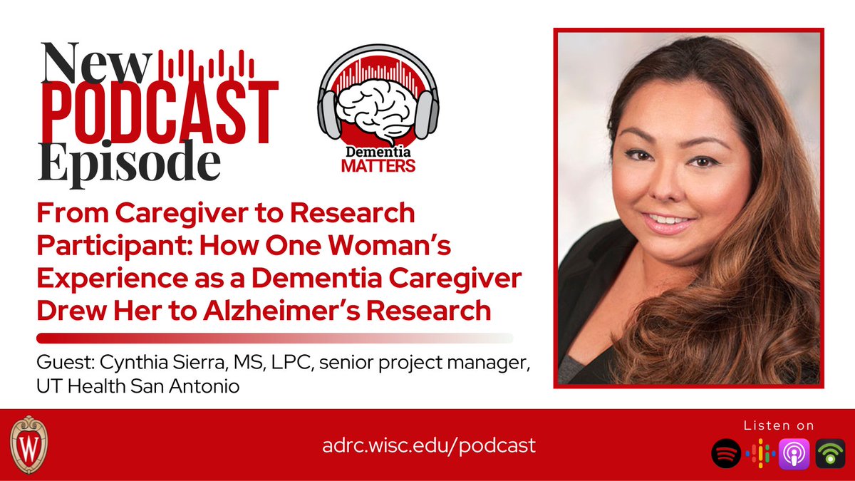 Caring for a loved one with cognitive decline can be challenging. Kicking off #DementiaMatters' #VoicesofResearchParticipants series, Cynthia Sierra touches on her personal experience as a caregiver and research study partner for her mother. Listen 🎧go.wisc.edu/6u8f95