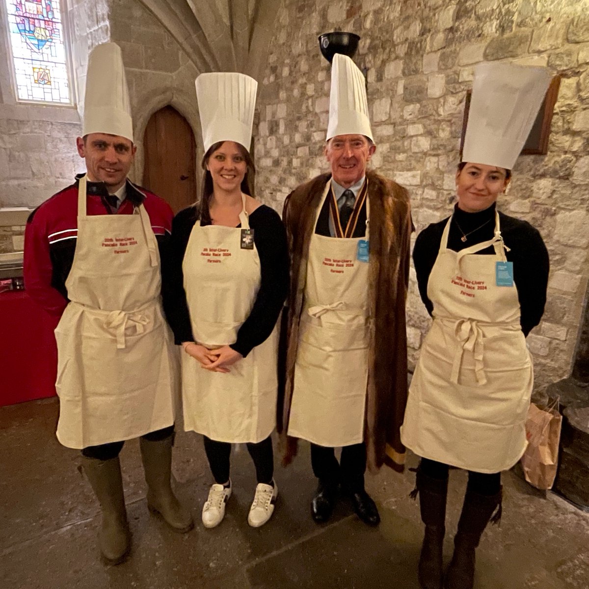 WCFAlumni's tweet image. @FarmersCompany attended 20th Pancake Races organised by Poulters for charity. Racing was cancelled due to rain-we moved to the Crypt for tossing competition. Team included Master @GuyBrogden, Liveryman @Seb_eds, wife Rebecca &amp;amp; Journeyman Victoria Rayner.
#citylivery #PancakeDay
