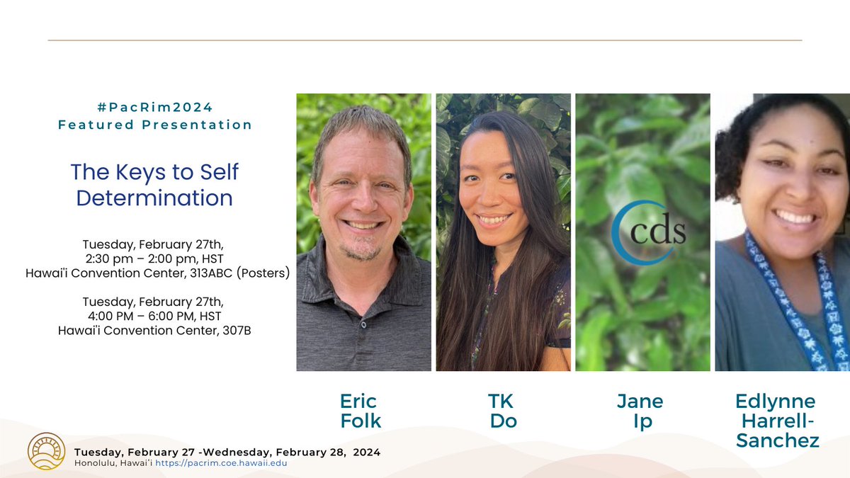 Featured #PacRim2024 Presentation
The Keys to Self Determination w/ Eric Folk, TK Do, Jane Ip & Edlynne Harrell-Sanchez
Tuesday, February 27th 12:30 pm – 2:00 pm AND 4:00 PM – 6:00 PM

#SelfDetermination #Advocacy #Inclusive #PostsecondaryEducation pacrim.coe.hawaii.edu/schedule-2024/