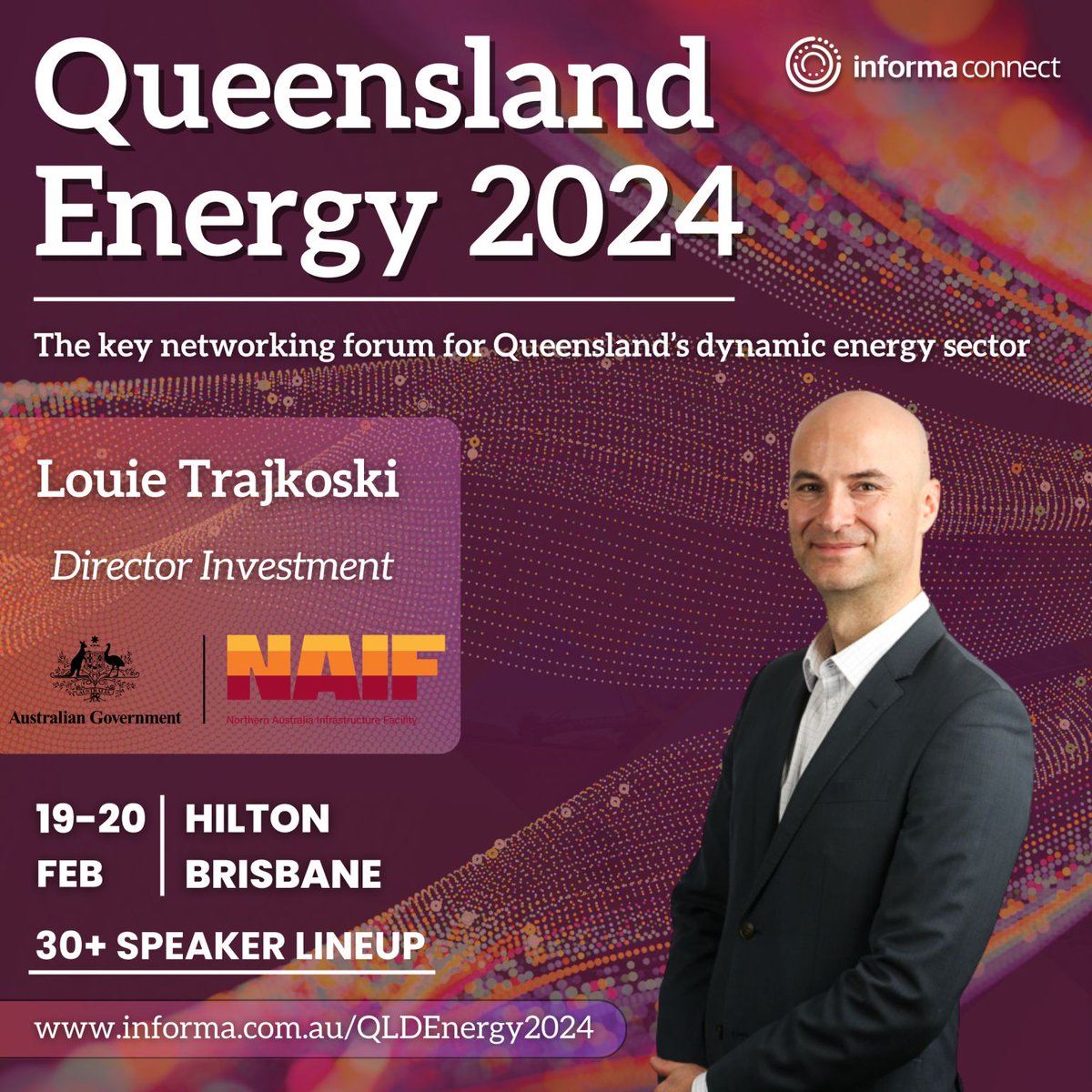 Join us at the Queensland Energy 2024 conference, 19-20 February, in Brisbane and hear from NAIF Investment Director Louie Trajkoski GAICD on opportunities for NAIF funding in the energy and renewables sector. lnkd.in/g6JE9_pJ