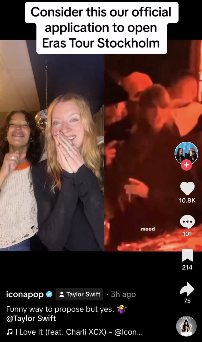 📲| @IconaPop react to Taylor Swift singing their song

'Consider this our official application to open Eras Tour Stockholm'
