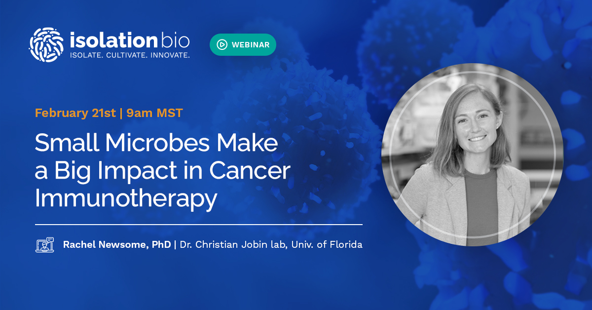 IsolationBio's tweet image. Join us on Feb. 21 for a fascinating look at the power of the microbiome to influence response to cancer immunotherapy. Rachel Newsome, PhD shares data on the discovery of a novel anti-tumor microbial metabolite.
Register today:
sambasci.com/webinars/small…
@IsolationBio #microbiome