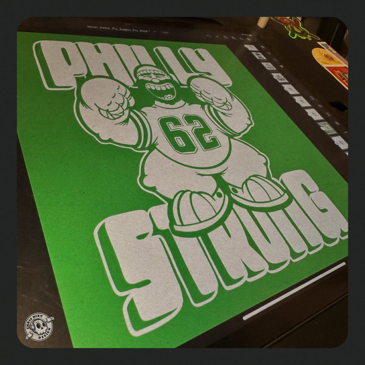 ChrisNixt's tweet photo. What do you think of this illustration?
.
#cnixt #councilbluffs #omaha #iowa #midwest #supportlocal #illustrator #designer #advertising #posterdesign #tshirtdesign #artcommunity #adobefresco #instagood #inspo #phillystrong #vector #jasonkelce #phillyphilly #philadelphiaeagles https://t.co/UMLrNGpgcD
