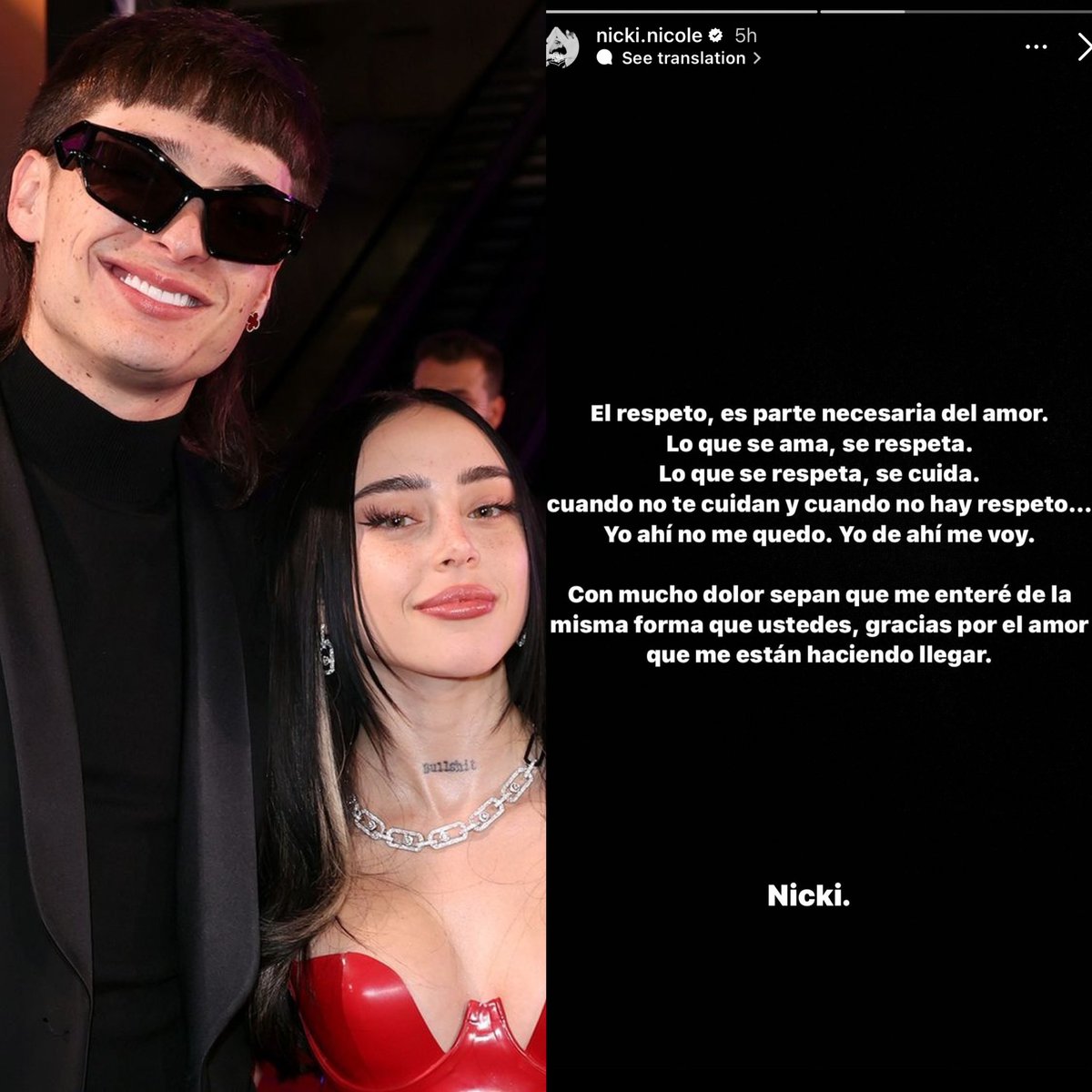 PopBase's tweet photo. Nicki Nicole shares statement after boyfriend Peso Pluma was seen holding hands with another woman in Las Vegas:

“When they don’t care for you and when there’s no respect… I don’t stay there. I leave. With a lot of pain, I let you know that I found out the same way you all did” https://t.co/sGkQcDPLc1