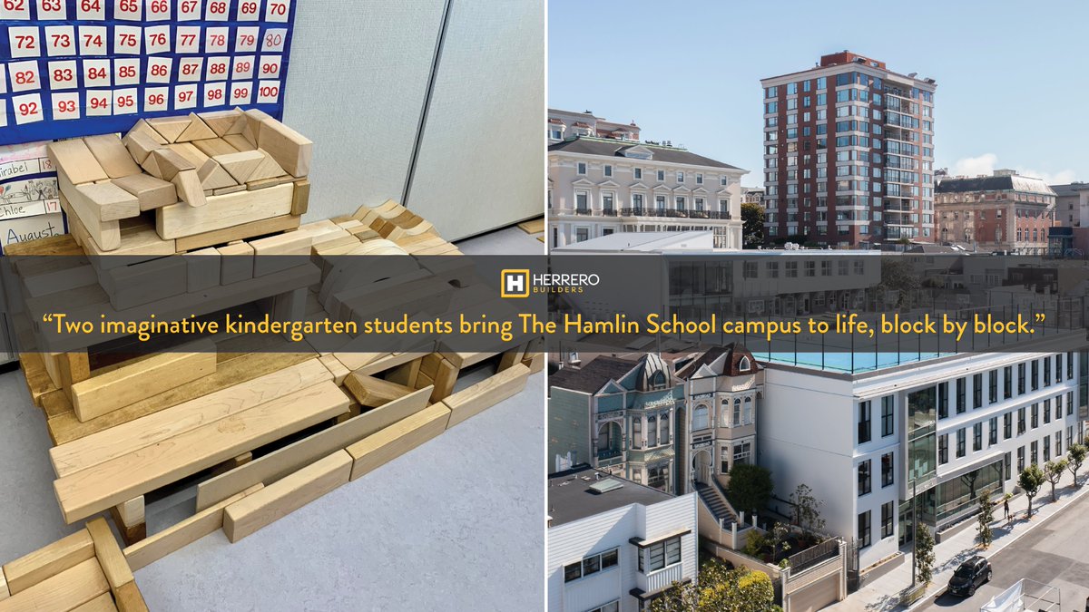 Two kindergarteners bring The Hamlin School to life, inspired by Herrero Builders and Mark Cavagnero Associates. Every piece tells a story of collaboration, and innovation. Thanks to all involved for inspiring future builders!  #LeanConstruction #HerreroBuilders #TheHamlinSchool