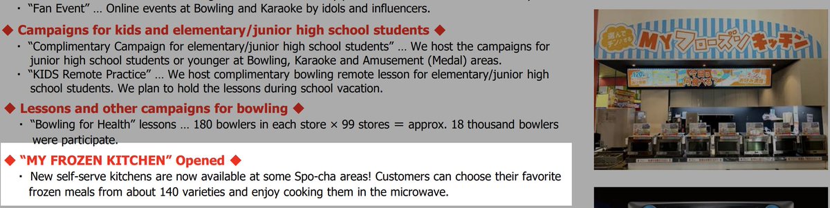 I eagerly await every Round1 investor report, because there is always some absolutely insane nugget hiding in there, and this time it's "MY FROZEN KITCHEN".

The future of amusement is microwaving your own meals at Spocha, and I can't deny that I would actually go for this.