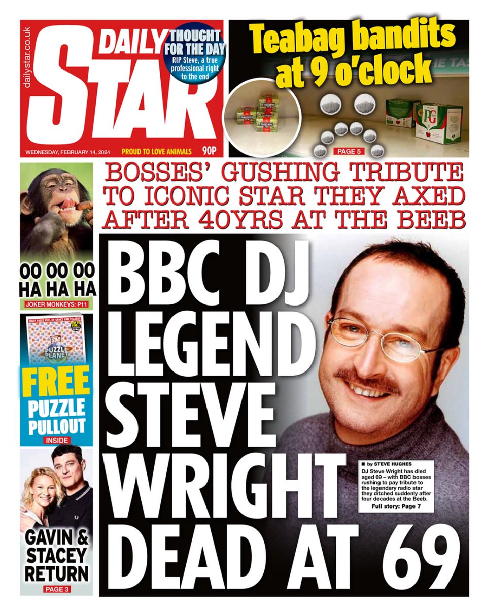 radiorobcharles's tweet photo. Tomorrow’s @dailystar As I’ve said to people I’ve spoken to this evening. Why did they Axe him with such an Enormous following & listenership. #Legend #RadioGenius #SteveWright https://t.co/gZ5ne9pdFb